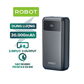 Mua Pin Sạc Dự Phòng ROBOT RT32 Dung Lượng Lớn 30.000mAh Sạc Nhanh PD/QC 3.0 Công Suất 22.5W - Đèn LED Hiển Thị 2 Input  3 Output - Hàng Chính Hãng