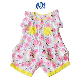 Bộ quần áo ngắn bé gái họa tiết Hoa hồng viền vàng - AICDBG5EHCAQ - AIN Closet