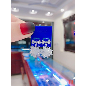 Hoa tai thắt nơ treo bông tuyết bạc cho nữ giá xưởng