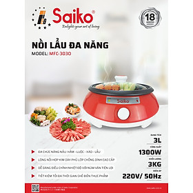 Nồi lẩu điện đa năng 3 lít Saiko MFC-3030