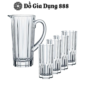 Bộ Bình Ly Pha Lê Nachtmann Aspen, Set Bình Ly Thủy TInh Trang Trí Bàn Tiệc, Bình 1190ml, 4 Cốc 309ml, Nhập Đức
