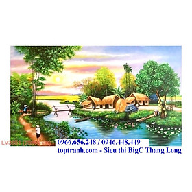 Tranh thêu chữ thập làng quê bình yên bên dòng sông LV3351 chưa thêu