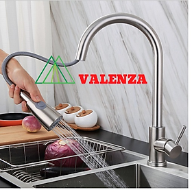 Mua Vòi rửa chén bát dây rút cao cấp inox 304 VALENZA - Vòi nóng lạnh inox 304 dùng cho mọi bồn rửa chén bát nhà bếp  dây rút tiện dụng  2 chế độ nước - Hàng chính hãng