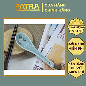 Thìa sứ ăn cơm men kem Bát Tràng họa tiết vẽ tay cao cấp