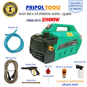 Máy rửa xe công suất 2800W PHIPOL TOOLS QXJ09 lõi đồng có chỉnh áp kèm nhiều phụ kiện - Hàng Chính Hãng