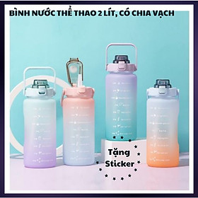 Bình nước 2L có chia vạch đủ màu cầu vồng, có sticker dán kèm theo