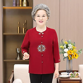 Áo trung niên nữ, Áo bà ngoại bà nội, Áo sơ mi trung niên thêu họa tiết nút cài sang trọng bigsize tới 80kg