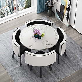Bộ bàn ăn tròn mặt vân đá xếp gọn kèm 4 ghế - Bàn ăn 4 ghế xếp gọn tiết kiệm diện tích