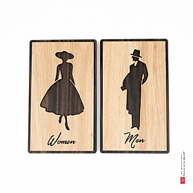 Bộ bảng toilet vintage bằng gỗ Women Men dán tường SAN-TL03