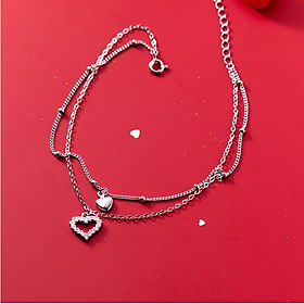 Lắc chân bạc nữ trái tim đính đá sang chảnh LCBN267 - Lắc chân đính đá LẤP LÁNH TRÁI TIM 2TSILVER