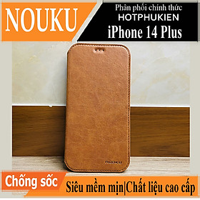 Case bao da chống sốc cho iPhone 14 Plus (6.7 inch) hiệu Nuoku Elegant and Royal chất liệu da PU cao cấp, có ngăn đựng thẻ, nắp gập kiêm giá đỡ điện thoại