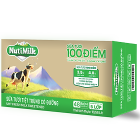 Thùng 48 bịch NutiMilk Sữa tươi 100 điểm - Sữa tươi tiệt trùng Có đường Bịch 220ml TU.STCDB220TI NUTIFOOD