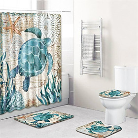 4 Pcs Non-slip Rug Toilet Lid Cover Bath Mat Waterproof Bath Curtain