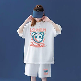 SET Bộ Nam Short Thể Thao Họa Tiết Gấu - Bộ Thun Cotton Nam Nữ Oversize Unisex Form Rộng Basic Phong Cách Mùa Hè