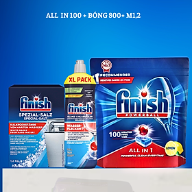 Combo rửa bát Finish All in one 100V + Muối 1.2kg + Nước làm bóng 800ml