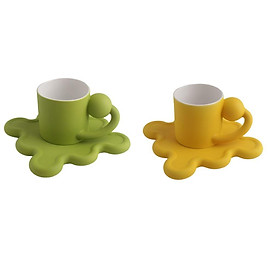 Ceramic Coffee Mug with Saucer Set 8.5oz Tea Cup for Cappuccino Milk