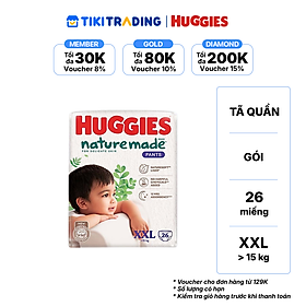 Tã/bỉm quần Huggies Naturemade M58/L44/XL38/XXL26
