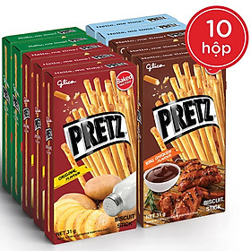 Combo 10 Hộp Snack Que Pretz Nướng Giòn 4 Vị