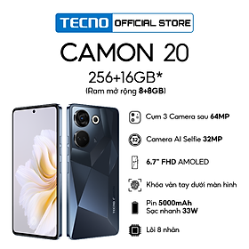Điện thoại Tecno CAMON 20 8GB/256GB - Camera 64MP + 32MP | 5000 mAh | Sạc nhanh 33W | 6.7'' FHD AMOLED - BH 13 Tháng - Hàng Chính Hãng