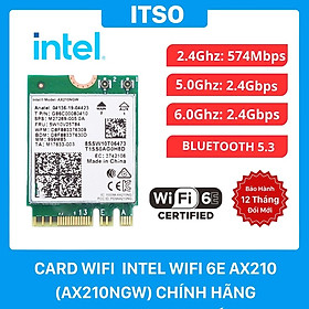 Card WIFI Intel WIFI 6E AX210 sử dụng cho laptop hỗ trợ 3 băng tần tích hợp Bluetooth 5.2 - Hàng nhập khẩu