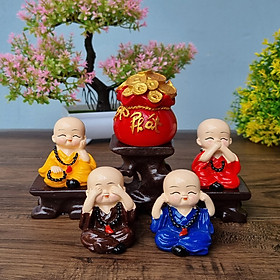 Mua Bộ 04 tượng Tứ Không đeo chuỗi kèm túi vàng chữ Phát và chân đế tam cấp vuông