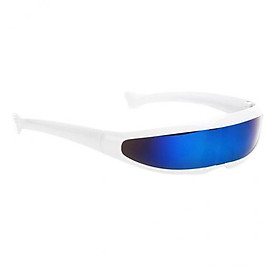 2X Futuristic Narrow Lens Visor Eyewear Sunglasses White Frame Blue Mirrored