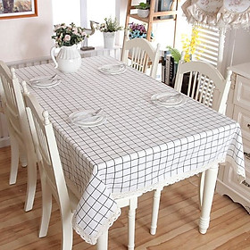 Mua Khăn trải bàn vải canvas ca rô trắng kem - viền ren xinh xắn