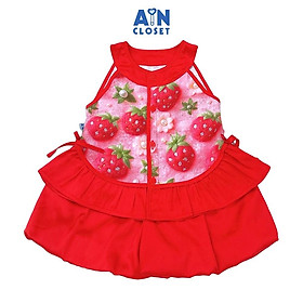 Set bộ quần áo Ngắn bé gái họa tiết Dâu 3D Lụa Đỏ cổ yếm - AICDBGXQH6LA - AIN Closet