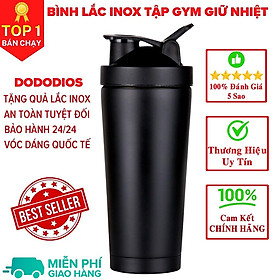 Bình lắc gym shaker, bình nước thể thao inox giữ nhiệt + Tặng quả lắc - Màu Đen