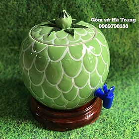 Combo bình chứa nước gốm sứ Bát Tràng dung tích 5 lít kèm chân đế gỗ