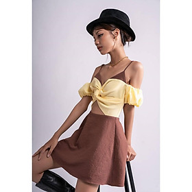 Hình ảnh OLALASTUDIO Đầm 2 dây xoắn ngực phối màu Tracy Mix Dress