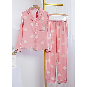 Đồ bộ mặc nhà, mặc ngủ kiểu dáng Pijama lụa cao cấp tay dài quần dài có túi 2 bên tiện lợi họa tiết chấm bi trẻ trung thanh lịch H260
