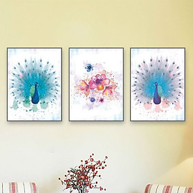 Mua Bộ 3 Tranh Canvas Không Viền Chim Công:  Khổng Tước  W063 (Size