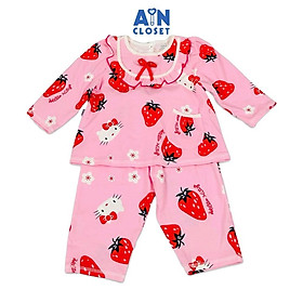 Bộ quần áo Dài bé gái họa tiết Kitty Dâu Đỏ nền hồng thun cotton - AICDBGDWI1QY - AIN Closet