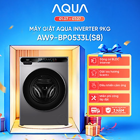 [SẮP RA MẮT 2026] Máy giặt cửa trước AQUA Inverter 9kg AW9-BP0533L(S8) - Bảo hành 2 năm - Freeship toàn quốc - Hàng chính hãng