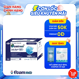 Khẩu Trang Y Tế EcomMed 4 lớp Kháng Khuẩn 99% (Hộp 50 cái) - Màu Xanh