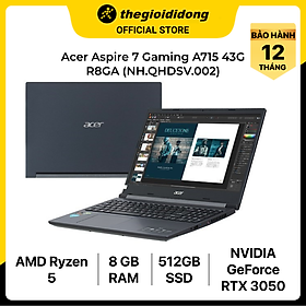 Laptop Acer Aspire 7 A715 43G R8GA R5 5625U/8GB/512GB/4GB RTX3050/15.6