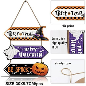 Bảng Happy Halloween, Trick or Treat, Be Spooky treo cửa gồm 3 tấm bằng fomex chống nước có dây treo trang trí lễ hội