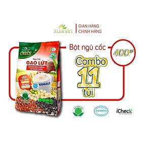 Combo 11 Túi Ngũ Cốc Gạo Lứt No Sugar Xuân An [đường ăn kiêng] 400G {25g*16 gói}(Tặng Kèm 11 Túi Yến Mạch 150G)