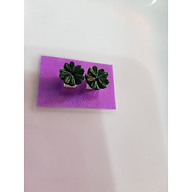 Đôi bông tai Mới Kiểu Bông Hoa Mai Trái Tim 5 cánh Đá Ngọc cẩm thạch tự nhiên xanh ngọc đậm bóng đẹp ạ Size 9mm x dầy 2,5mm Nữ mệnh Thủy Mộc Hỏa bọc vàng đeo rất đẹp sang ạ