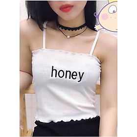 Áo croptop hai dây thêu chữ (3 màu)