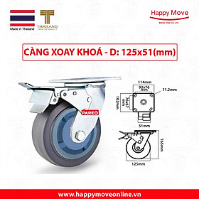 Mua Bánh xe đẩy cao su xám tải nặng càng xoay khóa kép - 100-125mm - Happy Move Thái Lan