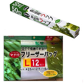 Combo 01 cuộn Màng bọc thực phẩm Pearl Metal 30cmx50m + 01 Set túi Zip bảo quản thực phẩm - Nội địa Nhật Bản