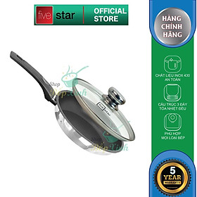 Mua Chảo chống dính 3 đáy inox 430 cao cấp Fivestar Standard có nắp kính ( 22cm/24cm /26cm/28cm)   dùng được mọi bếp