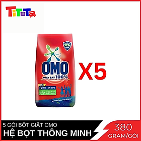 Combo 5 Túi Bột giặt Omo Đỏ Hệ Bọt Thông Minh Gói 380 g x5