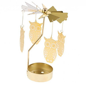 2X Christmas Decor Rotating Candle Tea Light Holder Candlestick Gold Owl
