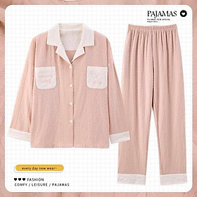 Bộ Pijama Dài Tay Có Cổ Chất Liệu Cotton Nâng Cấp Mới Nhất