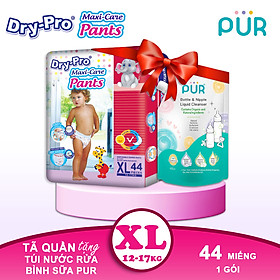 Combo tã/bỉm quần Dry-Pro XL44 (12kg-17kg) + tặng Túi nước rửa bình sữa Pur 450ml