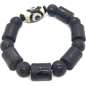 VÒNG TAY THIÊN CHÂU DZI VÀ ĐÁ ĐEN PHONG THUỶ KHẮC CHỮ OM MANI PADME HUM TÂY TẠNG 