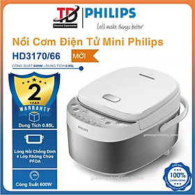 Nồi cơm điện tử mini Philips HD3170/66, Dung Tích 0.85Lit - 600w, Hàng Chính Hãng